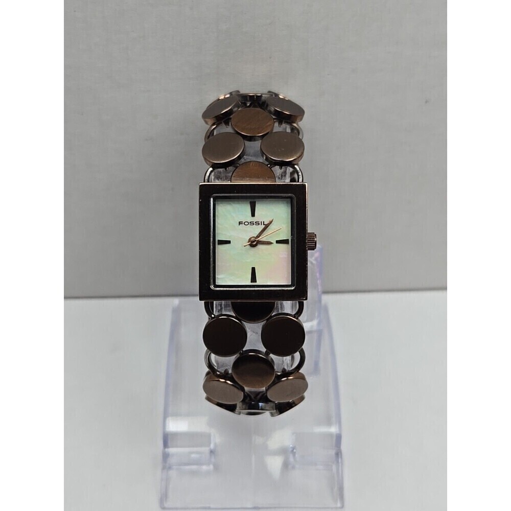 Fossil ES1716 Womens Quartz Bracelet Watch Coin Link Band New Battery Bronze MOP